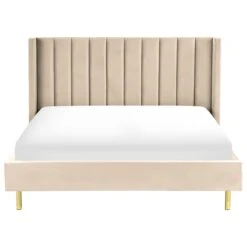 Beliani - VILLETTE - Tweepersoonsbed - Beige - 180 X 200 Cm - Fluweel -Meubels Voor Thuis 10950694