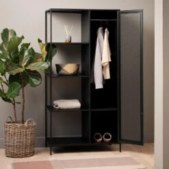 Olivine Juna Kledingkast Zwart - Met Open Vakken - 180 Cm -Meubels Voor Thuis 10970201