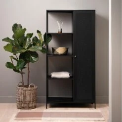 Olivine Juna Kledingkast Zwart - Met Open Vakken - 180 Cm -Meubels Voor Thuis 10970204