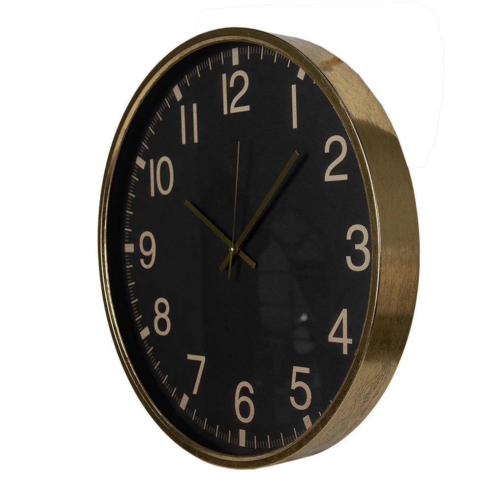 Clayre & Eef Wandklok Ø 50 Cm Zwart MDF Glas Muurklok 4 Clayre & Eef Wandklok Ø 50 Cm Zwart MDF Glas Muurklok - Afbeelding 2