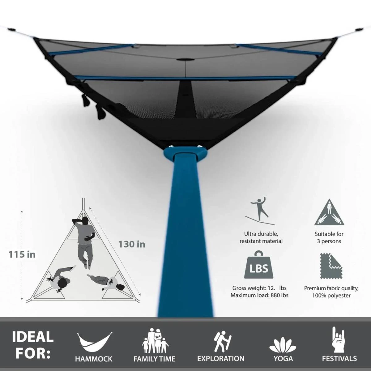 Vivere Elevate Hangmat XL - Blauw 5 Vivere Elevate Hangmat XL - Blauw - Afbeelding 3