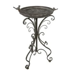 Clayre & Eef Vogelbad 46x38x74 Cm Grijs Groen Ijzer Vogeldrinkbak