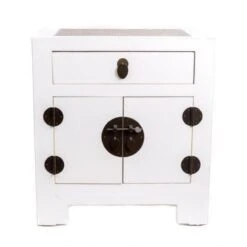 Fine Asianliving Chinees Nachtkastje Wit Handgevlochten Bamboe -Meubels Voor Thuis 11020963