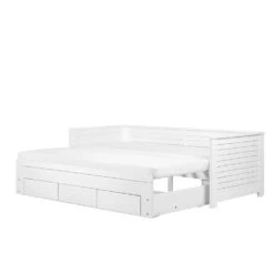 Beliani - CAHORS - Onderschuifbed - Wit - 90 X 200 Cm - Rubberhout -Meubels Voor Thuis 11047770