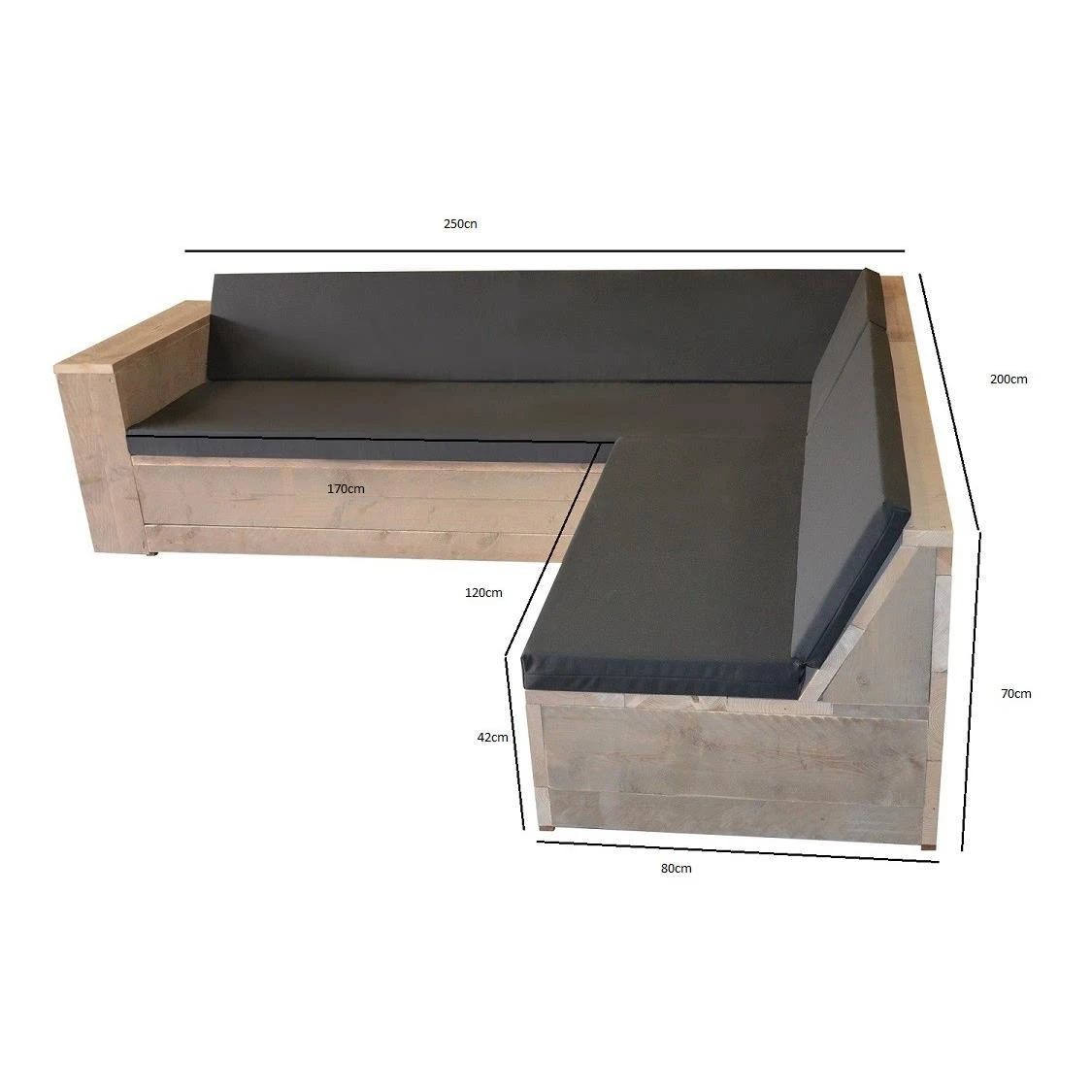 Wood4you - Loungeset 1 Steigerhout 250x200 Cm - GL-vorm- Incl Kussens 6 Wood4you - Loungeset 1 Steigerhout 250x200 Cm - GL-vorm- Incl Kussens - Afbeelding 4