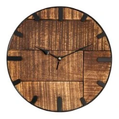 SVJ Wandklok Rond - 30 X 30 X 5 Cm - Hout - Bruin|Zwart