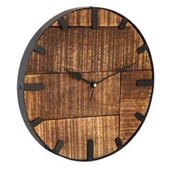 SVJ Wandklok Rond - 30 X 30 X 5 Cm - Hout - Bruin|Zwart -Meubels Voor Thuis 11072125