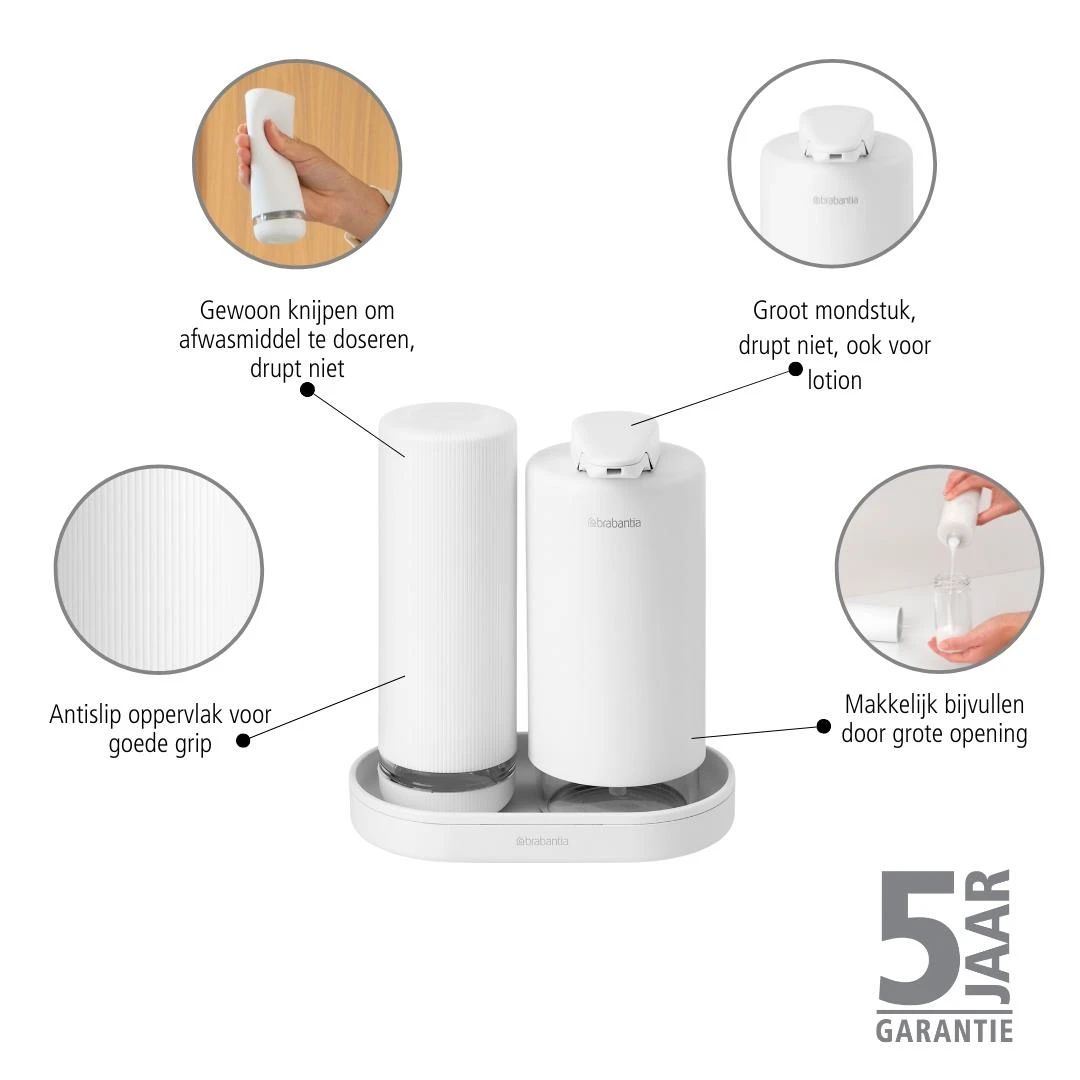 Brabantia SinkStyle Zeepdispenser Set - Mineral Fresh White 9 Brabantia SinkStyle Zeepdispenser Set - Mineral Fresh White - Afbeelding 7