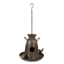 Clayre & Eef Vogelhuis 30x22x21|48 Cm Grijs Rood Ijzer Vogelhuisje