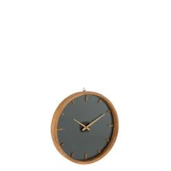 J-Line Rond Klok - Hout| Glas - Bruin| Zwart - Ø 40 Cm