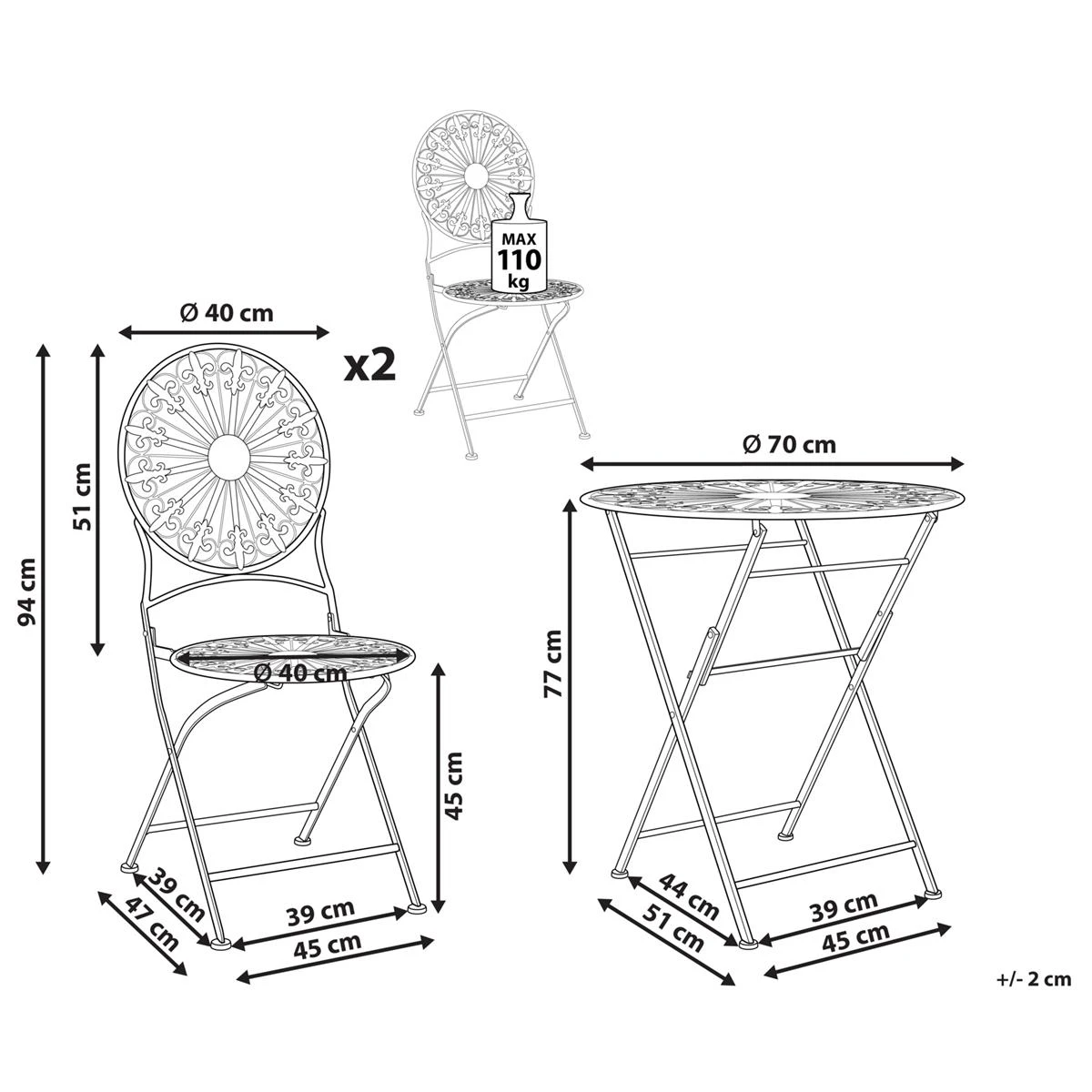 Beliani - SCAFA - Bistro Set - Wit - IJzer 13 Beliani - SCAFA - Bistro Set - Wit - IJzer - Afbeelding 11