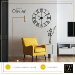 LW Collection Wandklok Olivier Ø60cm - Zwart -Meubels Voor Thuis 11128506