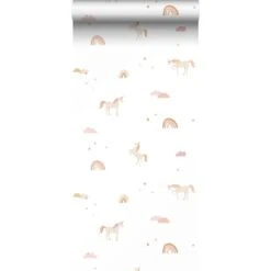 ESTAhome Behang Unicorns Beige, Zacht Roze En Okergeel - 50 X 900 Cm -