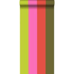 ESTAhome Behang Strepen Limegroen En Roze - 53 Cm X 10,05 M - 116521