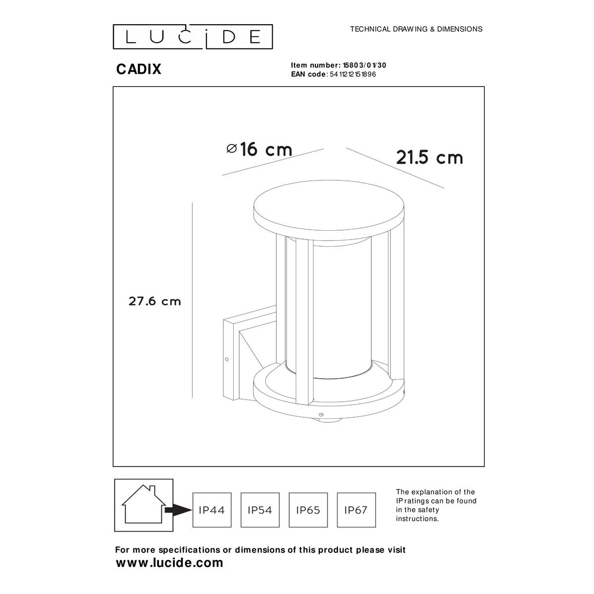 Lucide CADIX - Wandlamp Buiten - 1xE27 - IP65 - Zw 9 Lucide CADIX - Wandlamp Buiten - 1xE27 - IP65 - Zw - Afbeelding 7