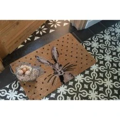 Clayre & Eef Deurmat 75x45 Cm Bruin Kokosvezel Pvc Rechthoek Konijn -Meubels Voor Thuis 11302894