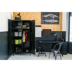 MaximaVida Finn Kleding Lockerkast Met 4 Schappen Zwart -Meubels Voor Thuis 11498888