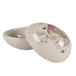Clayre & Eef Decoratie Beeld Ei 7 Cm Wit Bruin Keramiek Vogel -Meubels Voor Thuis 11605142