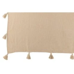J-Line - J-Line Plaid Cosy Pompom Katoen Beige - 180x148 CM -Meubels Voor Thuis 11605377