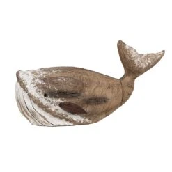 Clayre & Eef Decoratie Beeld Walvis 21 Cm Bruin Wit Hout