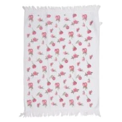 Clayre & Eef Gastendoekje 40x66 Cm Wit Roze Katoen Roosjes Toilet -Meubels Voor Thuis 11691105