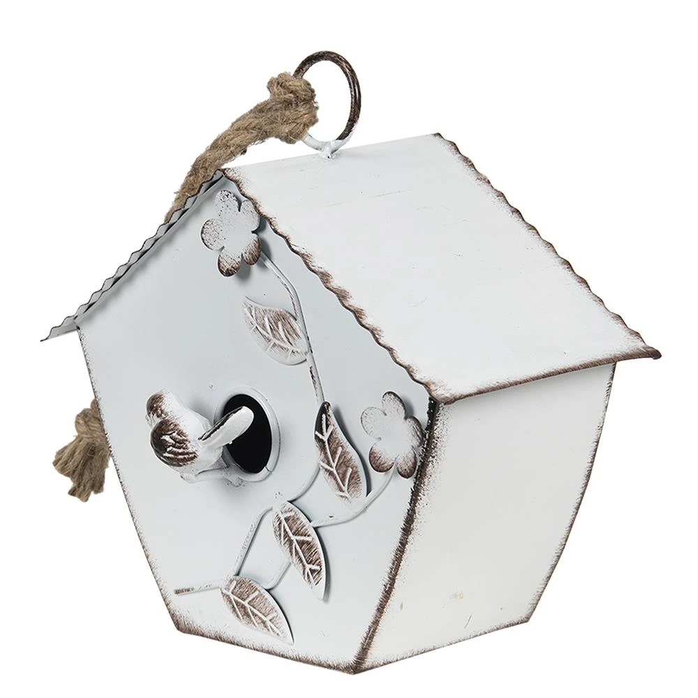 Clayre & Eef Vogelhuis 21x11x22 Cm Wit Metaal Vogelhuisje Hangend 4 Clayre & Eef Vogelhuis 21x11x22 Cm Wit Metaal Vogelhuisje Hangend - Afbeelding 2