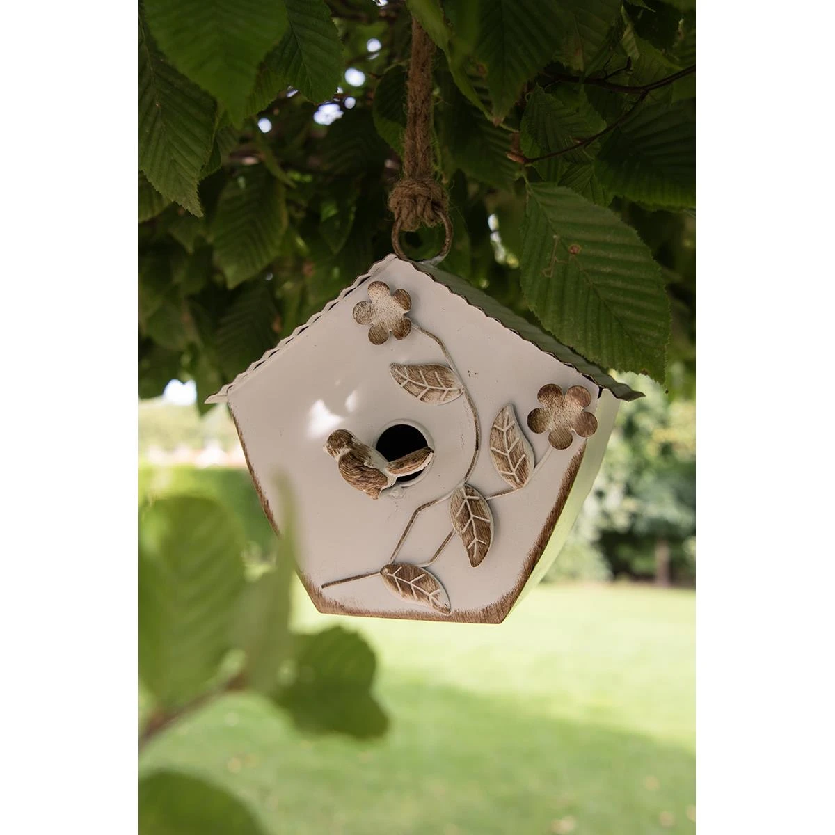 Clayre & Eef Vogelhuis 21x11x22 Cm Wit Metaal Vogelhuisje Hangend 5 Clayre & Eef Vogelhuis 21x11x22 Cm Wit Metaal Vogelhuisje Hangend - Afbeelding 3