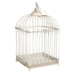Clayre & Eef Vogelkooi Decoratie Set Van 2 Wit Ijzer Vierkant -Meubels Voor Thuis 11691684