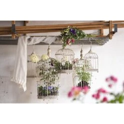 Clayre & Eef Vogelkooi Decoratie Set Van 2 Wit Ijzer Vierkant -Meubels Voor Thuis 11691691