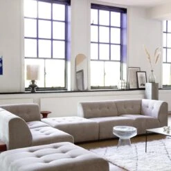 HKliving Vint Bank Element - Hoekstuk Rechts - Crème -Meubels Voor Thuis 11722793