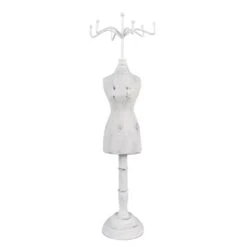 Clayre & Eef Sieraden Standaard 12x12x39 Cm Wit Hout IJzer Display