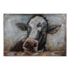 Clayre & Eef 3D Schilderijen Metaal 90x60 Cm Zwart Wit Ijzer Koe