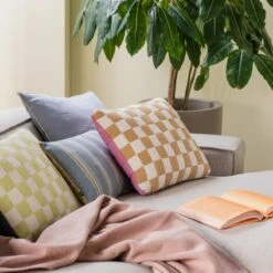 HKliving Checkered Sierkussen 38 X 48 Cm - Grapefruit -Meubels Voor Thuis 9431948