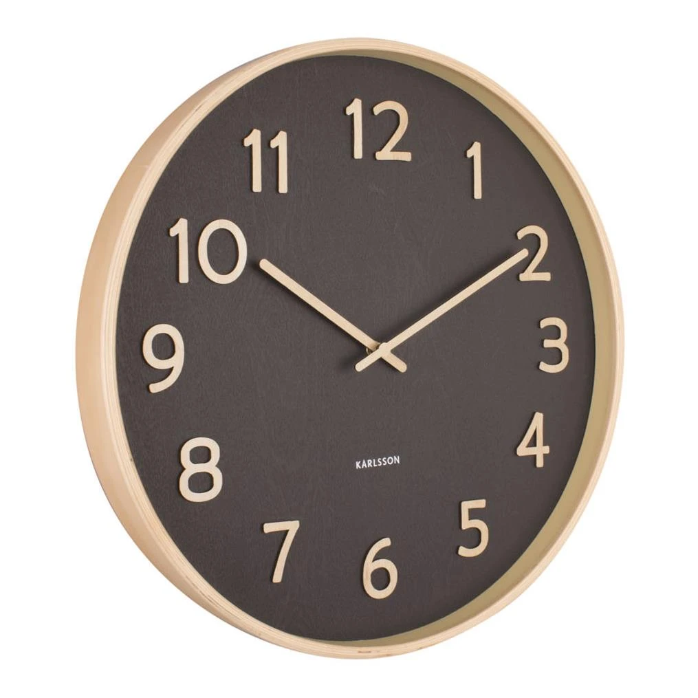 Karlsson Pure Wood Grain Klok - Zwart 6 Karlsson Pure Wood Grain Klok - Zwart - Afbeelding 4