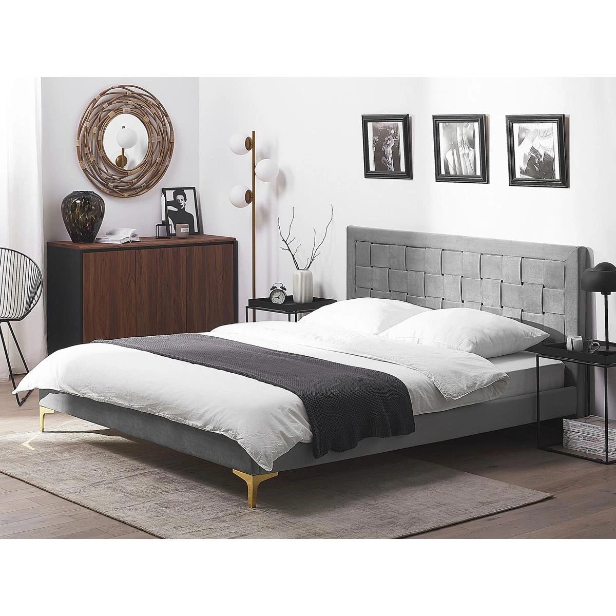 Beliani - LIMOUX - Tweepersoonsbed - Grijs - 140 X 200 Cm - Fluweel 4 Beliani - LIMOUX - Tweepersoonsbed - Grijs - 140 X 200 Cm - Fluweel - Afbeelding 2