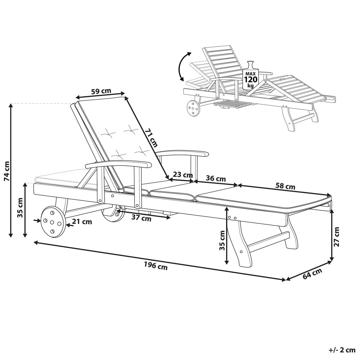 Beliani - MARLBORO | JAVA | TOSCANA - Ligstoel - Donkere Houtkleur 13 Beliani - MARLBORO | JAVA | TOSCANA - Ligstoel - Donkere Houtkleur - Afbeelding 11