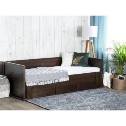 Beliani-CAHORS-Onderschuifbed-Donkere Houtkleur-90 X 200 Cm-Rubberhout -Meubels Voor Thuis 9437670