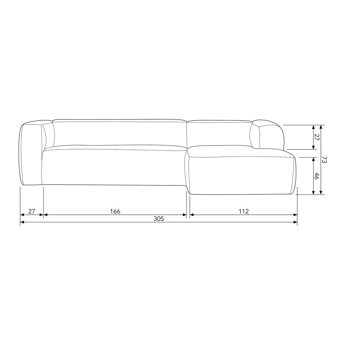 Woood Exclusive Bean Chaise Longue Rechts - Polyester - Beige 11 Woood Exclusive Bean Chaise Longue Rechts - Polyester - Beige - Afbeelding 9