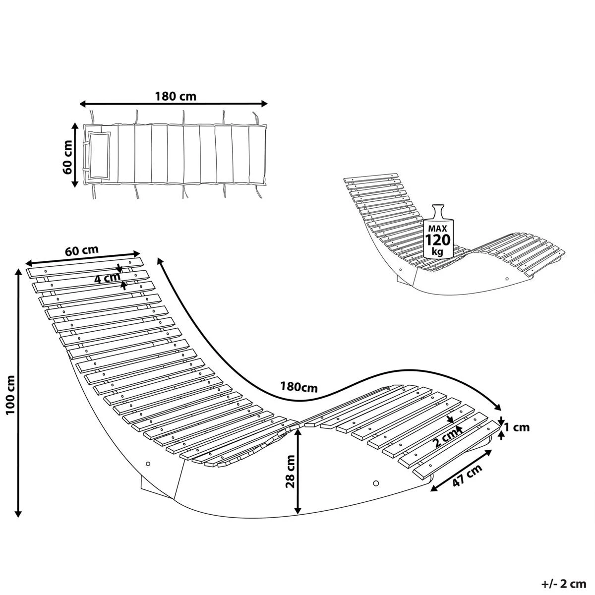Beliani - BRESCIA - Strandstoel Set Van 2 - Lichte Houtkleur|Blauw 13 Beliani - BRESCIA - Strandstoel Set Van 2 - Lichte Houtkleur|Blauw - Afbeelding 11