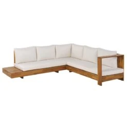 Beliani-MARETTIMO-Loungeset Voor 5-Lichte Houtkleur|Creme-Acaciahout -Meubels Voor Thuis 9441046