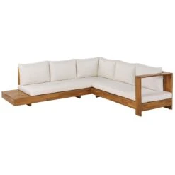 Beliani-MARETTIMO-Loungeset Voor 5-Lichte Houtkleur|Creme-Acaciahout -Meubels Voor Thuis 9441049
