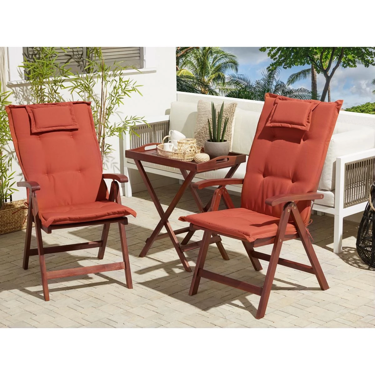 Beliani - TOSCANA - Bistroset Voor 2 - Rood - Acaciahout 4 Beliani - TOSCANA - Bistroset Voor 2 - Rood - Acaciahout - Afbeelding 2