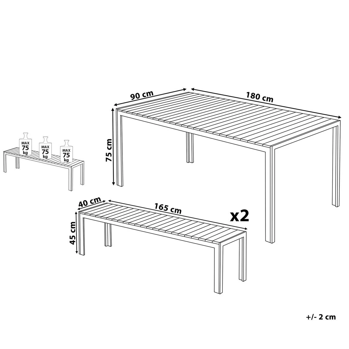 Beliani - NARDO - Tuinset Voor 6 - Wit - Kunsthout 13 Beliani - NARDO - Tuinset Voor 6 - Wit - Kunsthout - Afbeelding 11
