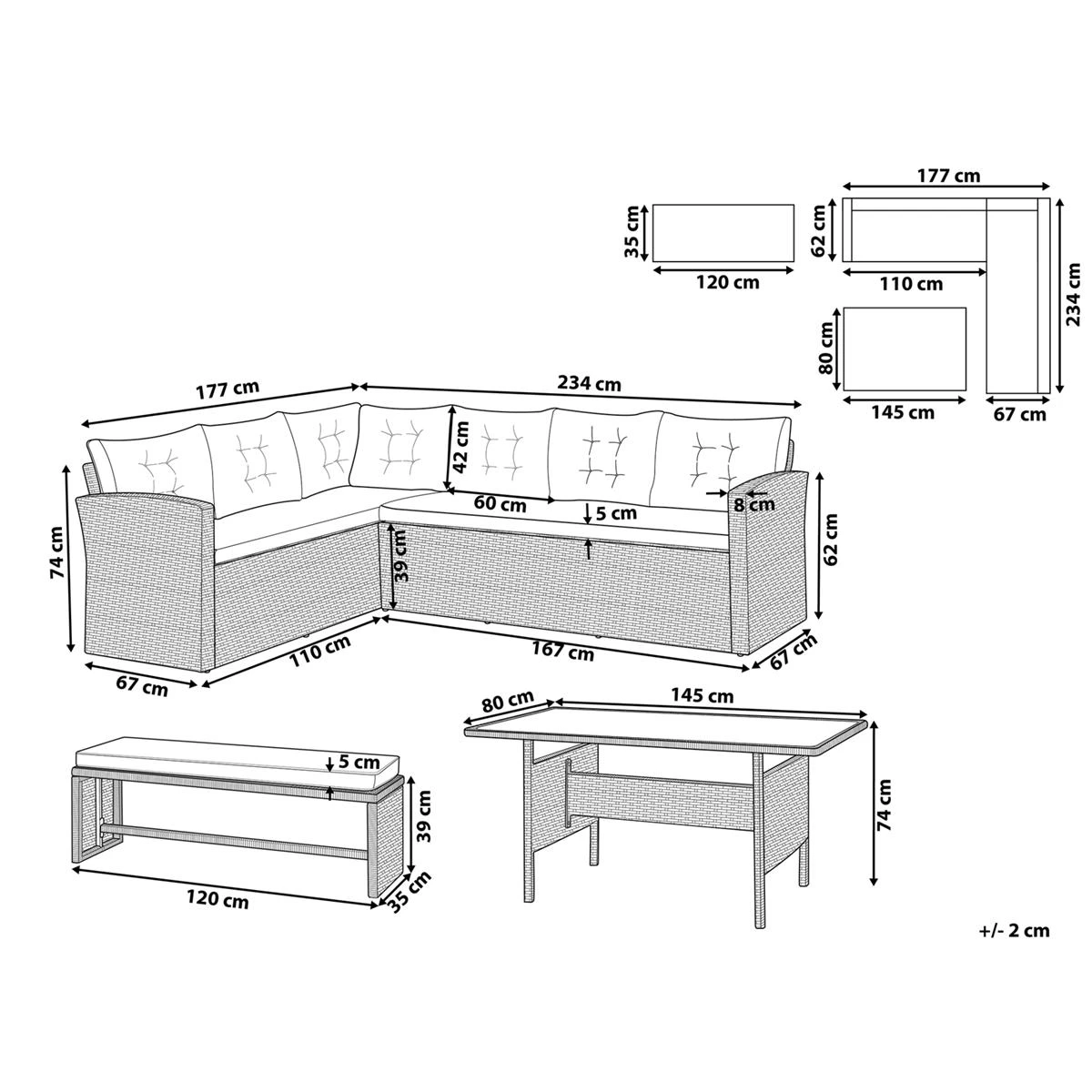 Beliani - VITERBO - Loungeset Voor 8 - Grijs - PE Rotan 14 Beliani - VITERBO - Loungeset Voor 8 - Grijs - PE Rotan - Afbeelding 12