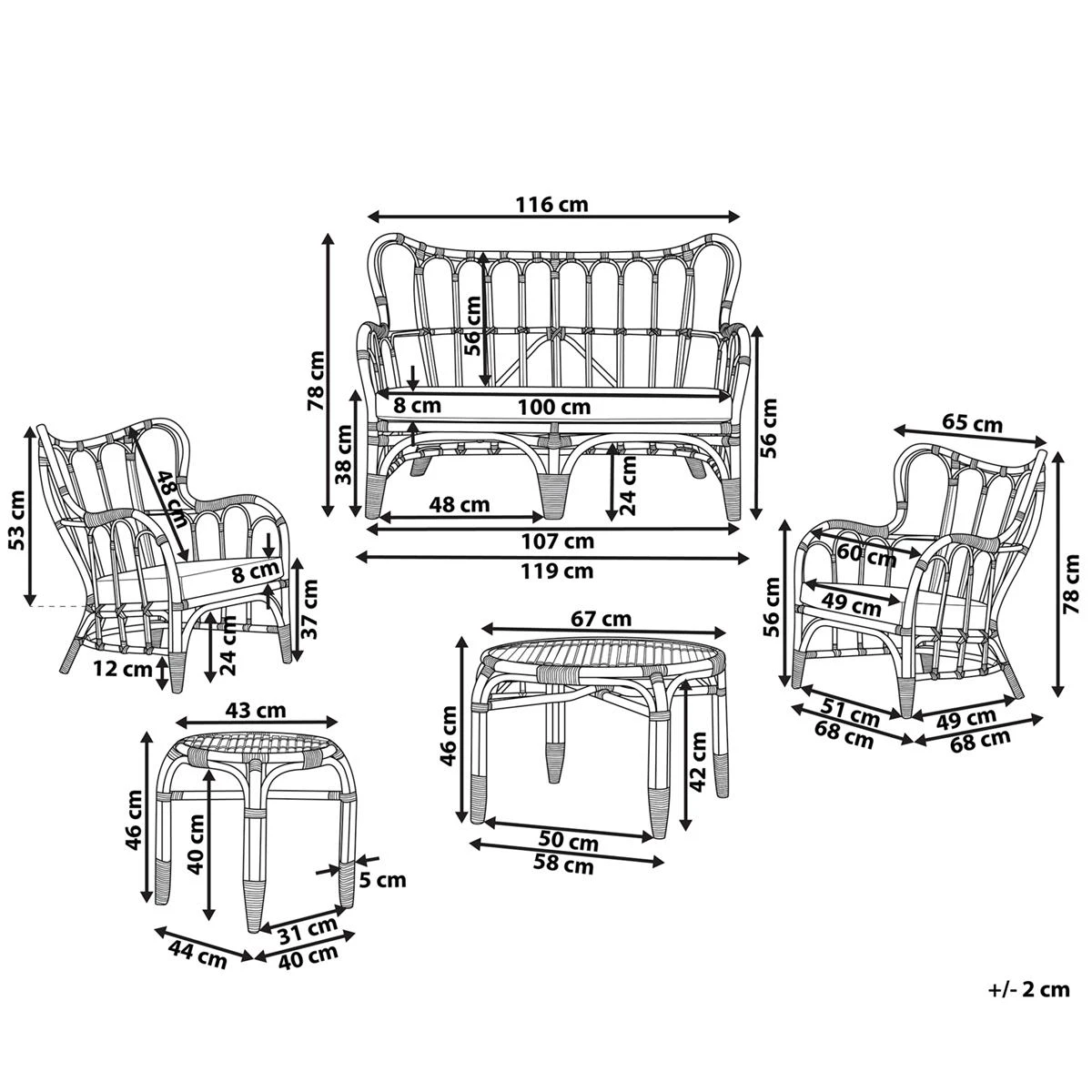 Beliani - BRINDISI - Loungeset Voor 4 - Bruin - Rotan 11 Beliani - BRINDISI - Loungeset Voor 4 - Bruin - Rotan - Afbeelding 9