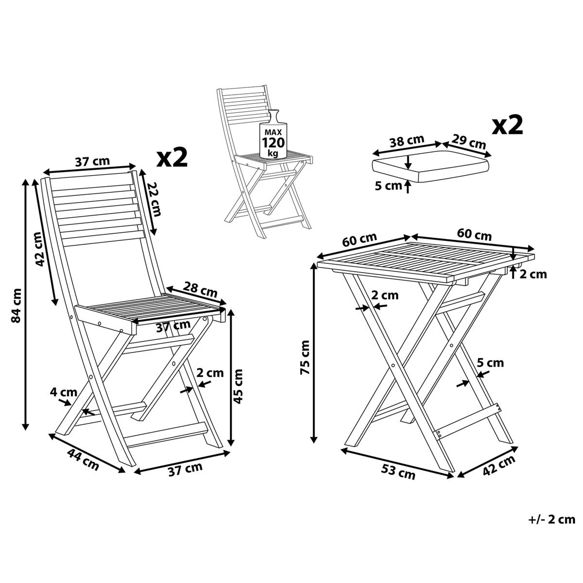 Beliani - FIJI - Bistroset Voor 2 - Wit |Blauw - Acaciahout 8 Beliani - FIJI - Bistroset Voor 2 - Wit |Blauw - Acaciahout - Afbeelding 6