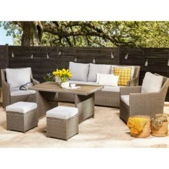 Beliani - FONTI - Loungeset Voor 5 - Natuurlijk - PE Rotan -Meubels Voor Thuis 9451626