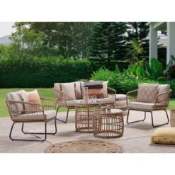 Beliani - RAVELLO - Loungeset Voor 4 - Natuurlijk - PE Rotan -Meubels Voor Thuis 9451652