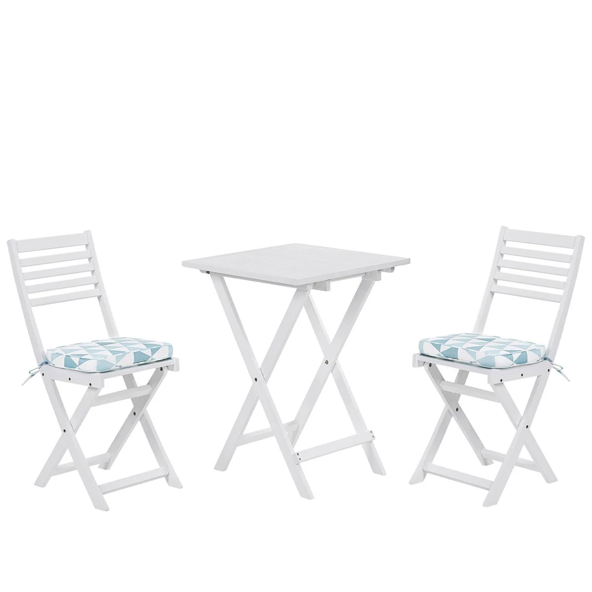 Beliani - FIJI - Bistroset Voor 2 - Wit |Blauw - Acaciahout 3 Beliani - FIJI - Bistroset Voor 2 - Wit |Blauw - Acaciahout