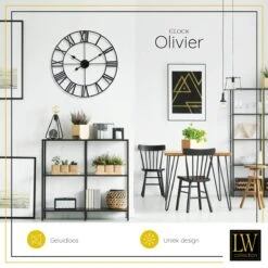 LW Collection Wandklok Olivier Ø60cm - Zwart -Meubels Voor Thuis 9468030